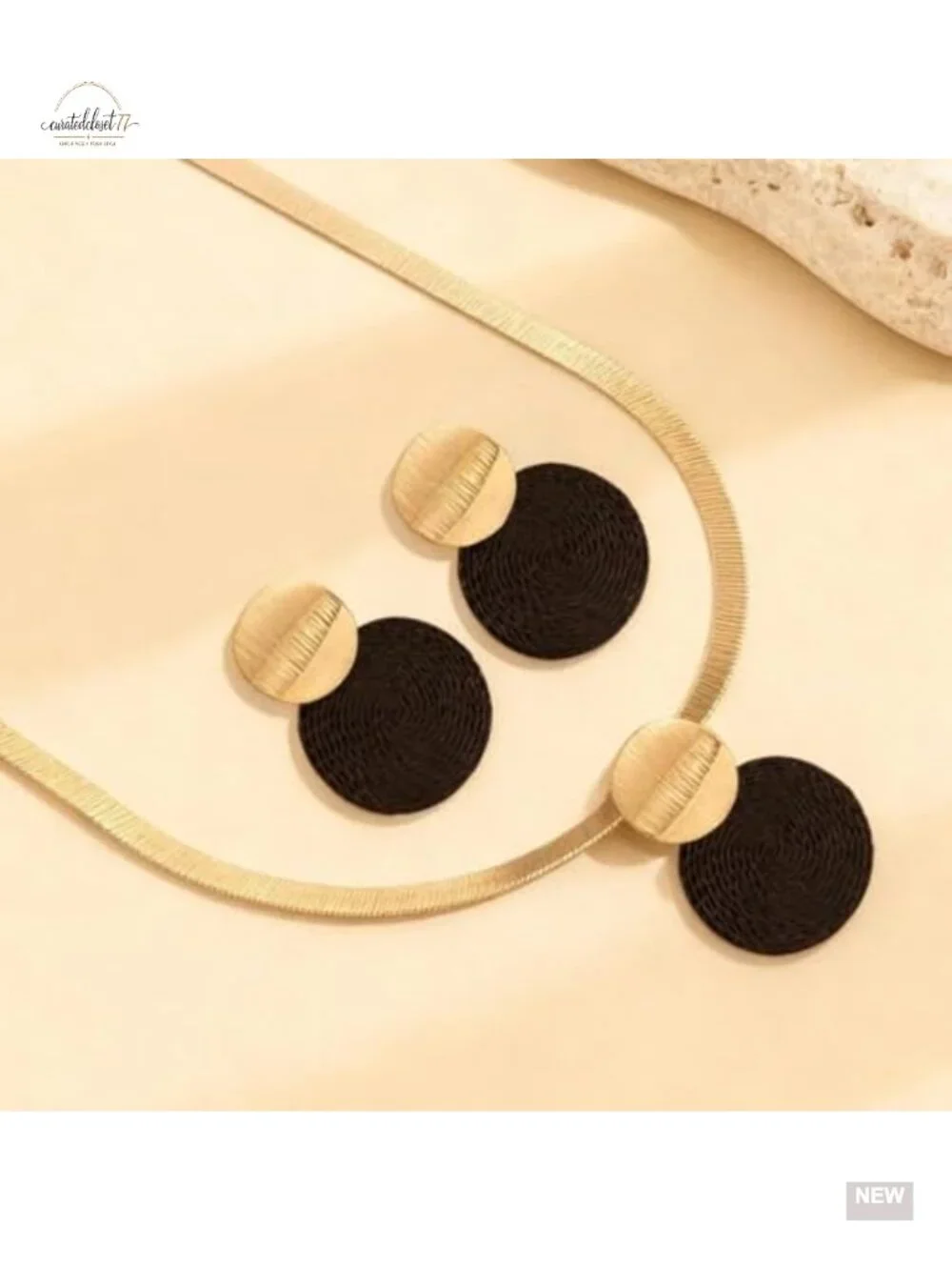 Chunky Disc Pendant Necklace Drop Earrings Set, Herringbone Choker, Statement